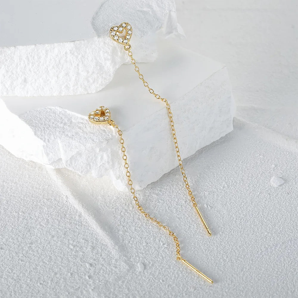 Heart Drop Threader Earrings