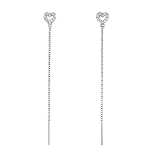 Heart Drop Threader Earrings