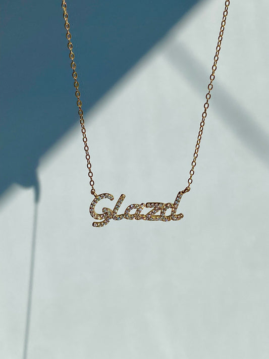 Paved Script Nameplate Necklace