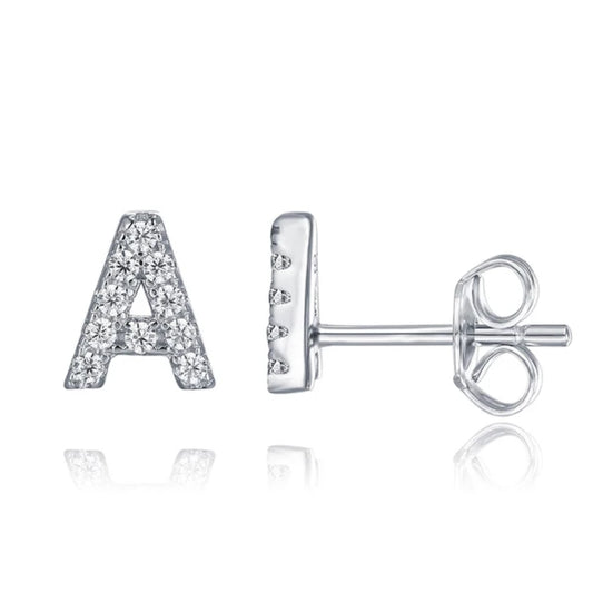 4 mm Sterling Silver 925 Initial Stud Earrings
