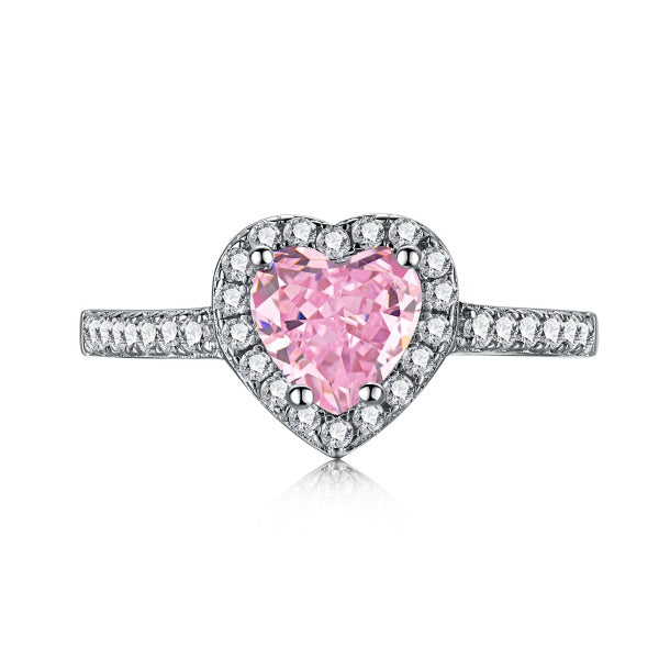 Gold Heart Ring With Pink Sapphire. Heart Diamond Ring. Pink Heart