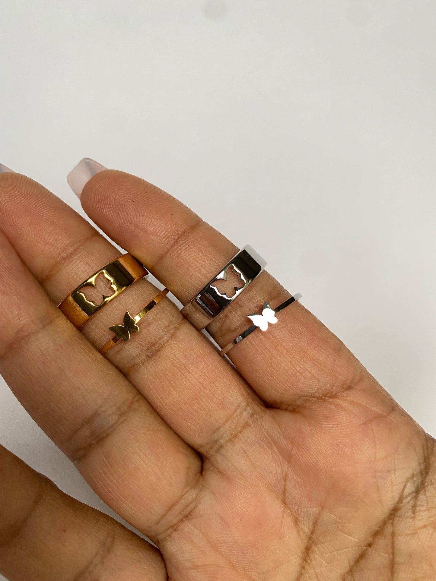 Stainless Steel Butterfly Matching Fashion Rings