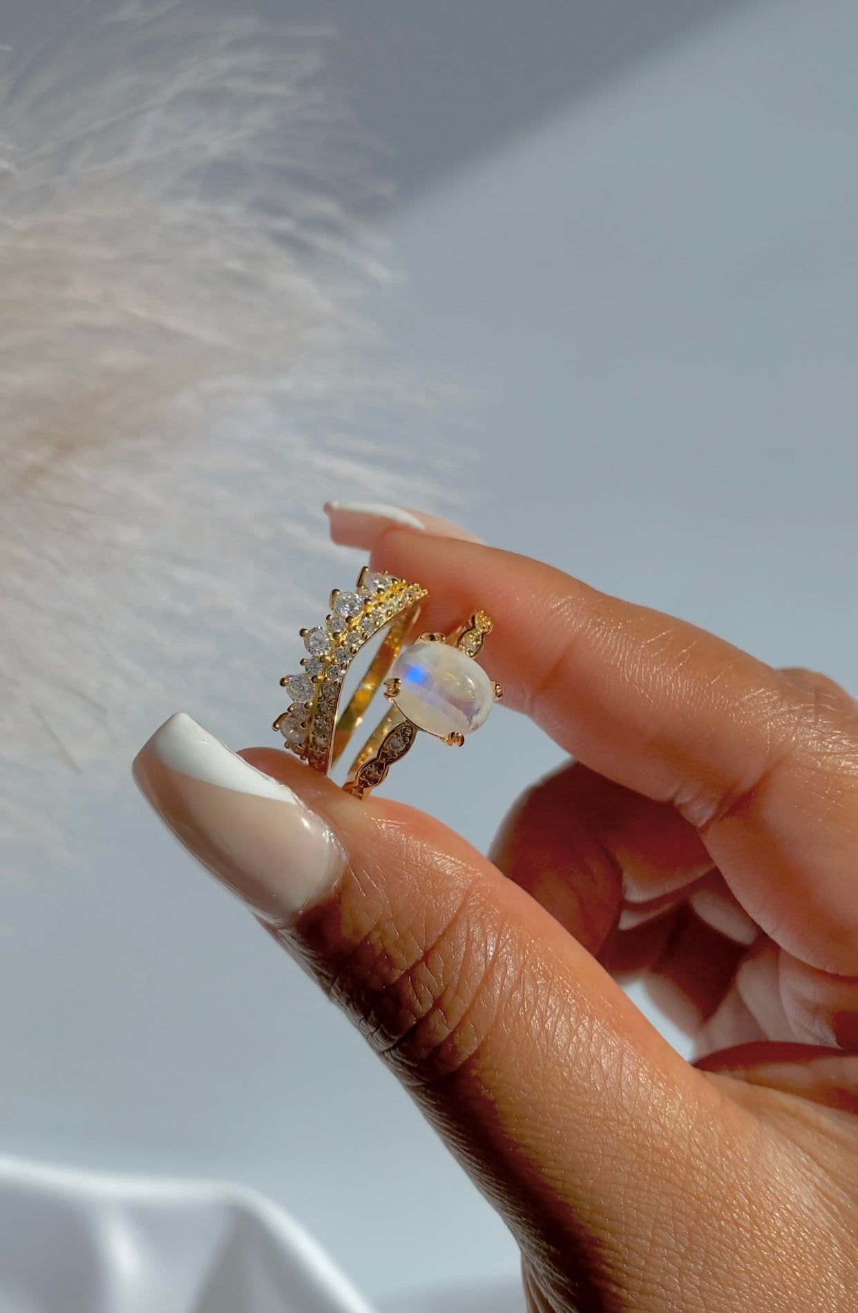 Whimsical Moonstone Ring Set