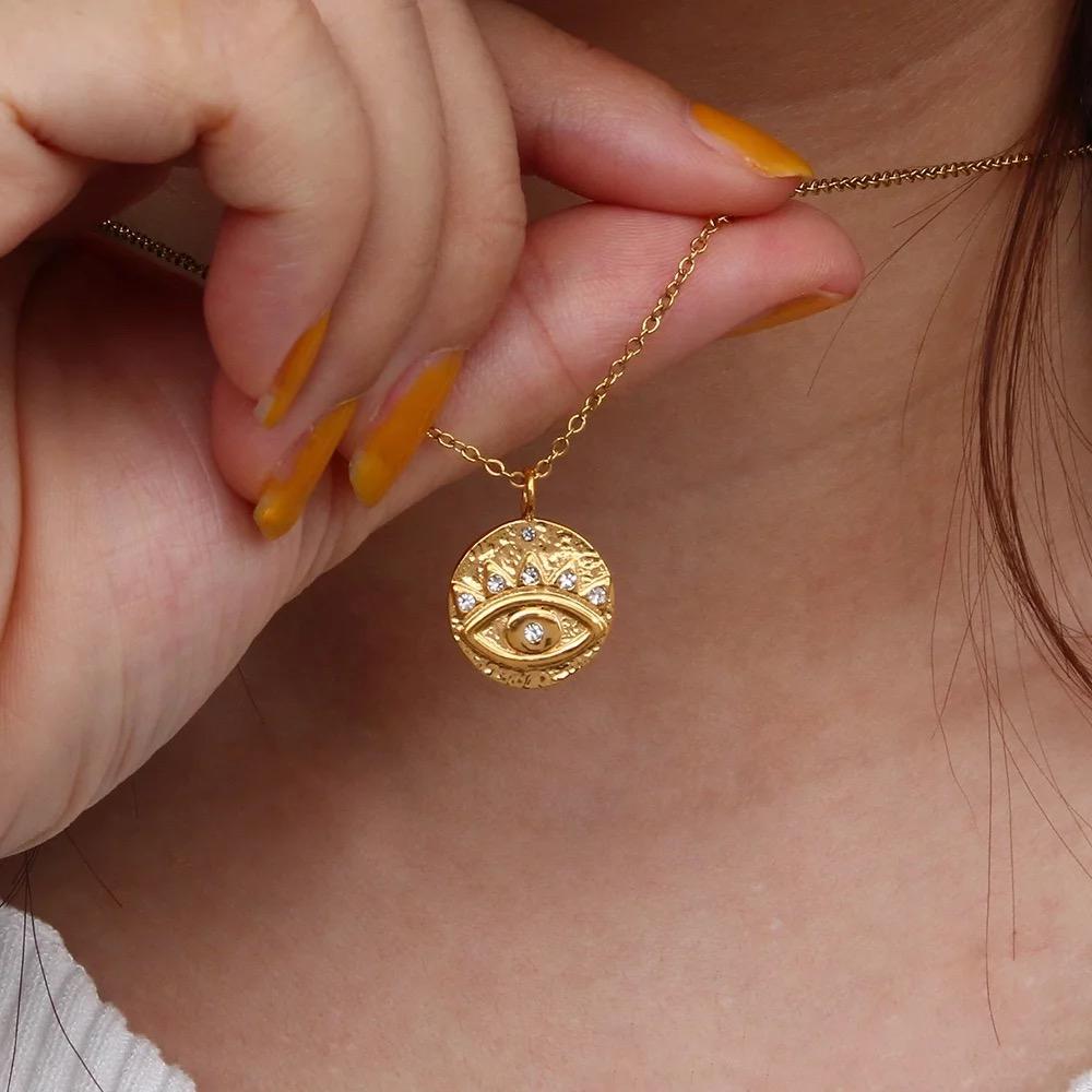 18 Inch Golden Evil Eye Chain Necklace