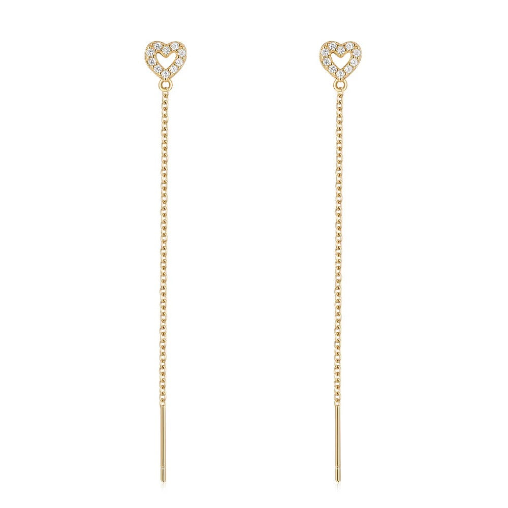 Heart Drop Threader Earrings