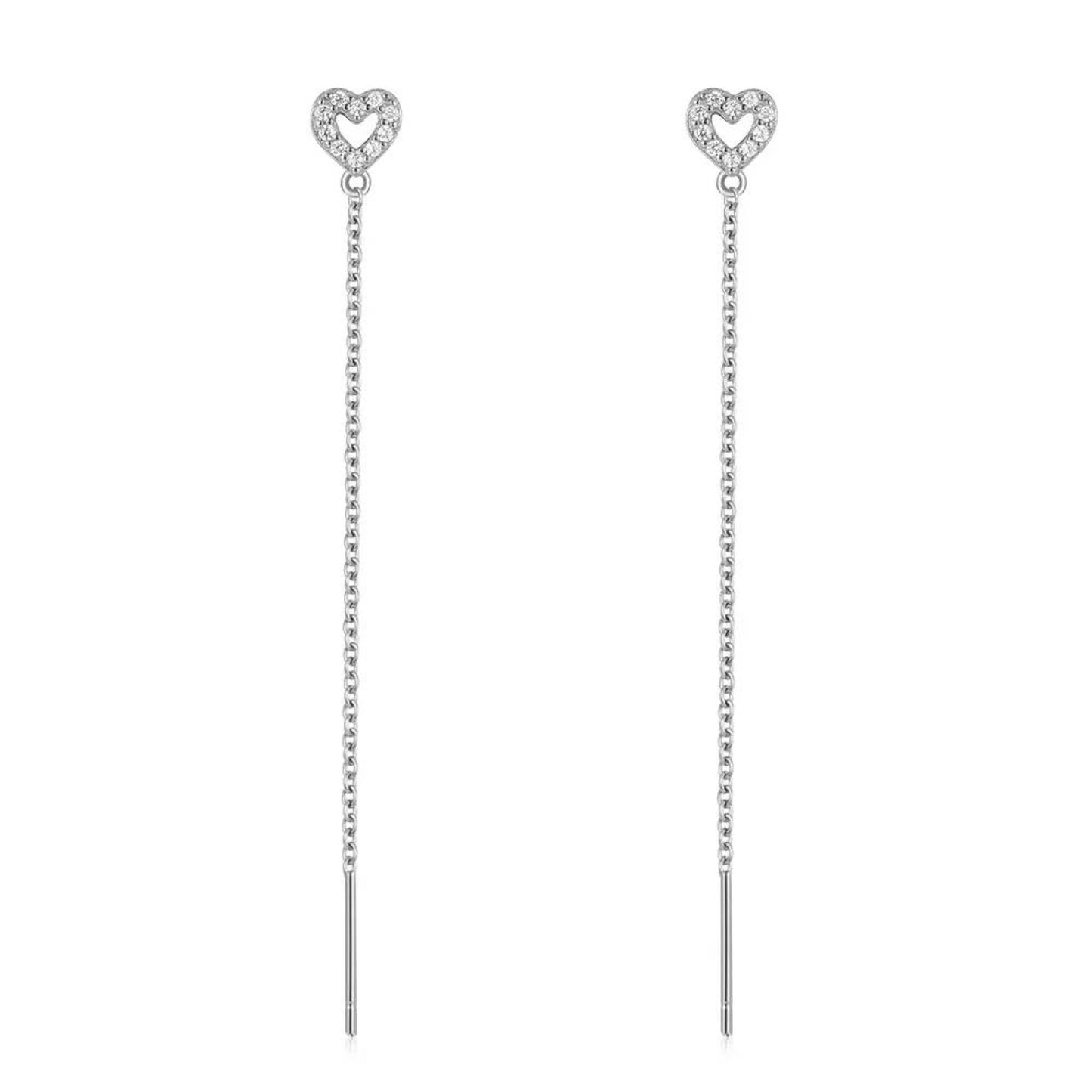 Heart Drop Threader Earrings