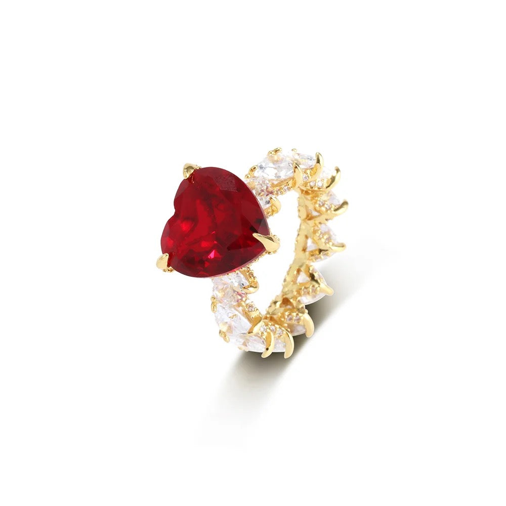 Icy Red Heart Ring