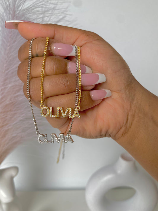 Paved Block Nameplate Necklace