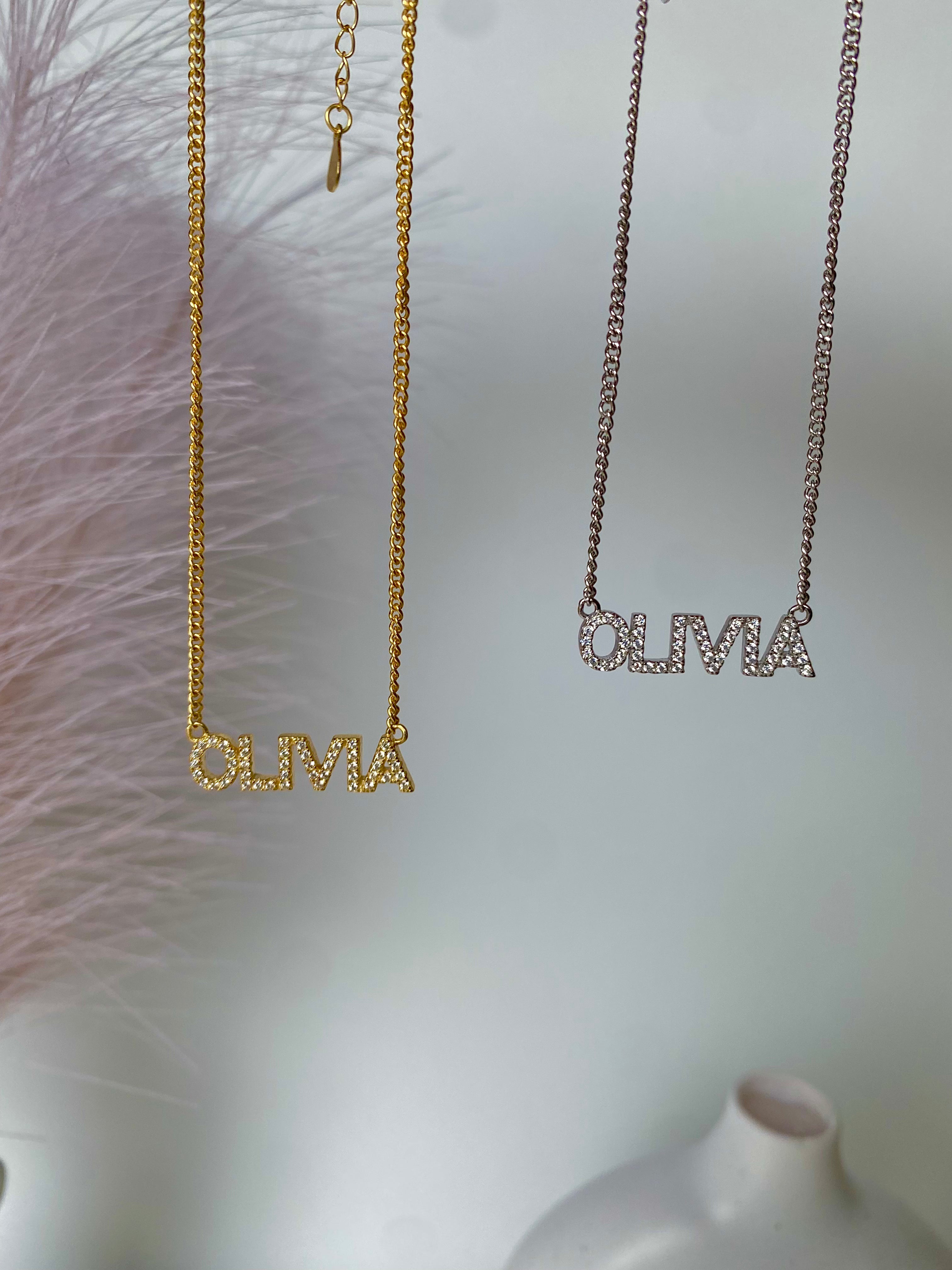 Paved Block Nameplate Necklace