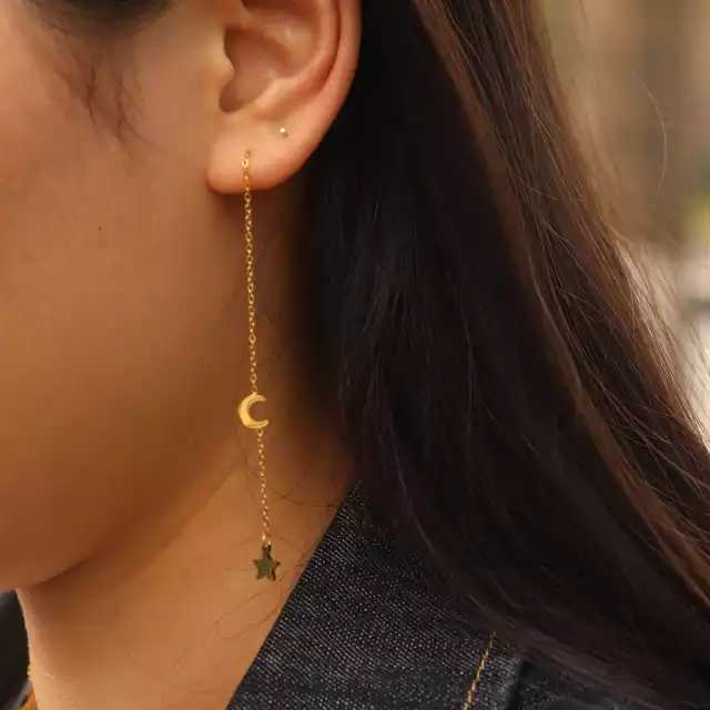 Stainless Steel Golden Celeste Threader Earrings