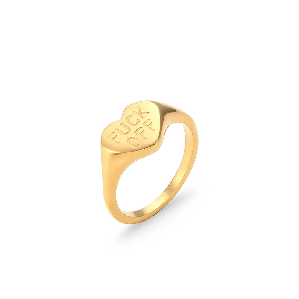Golden Heart F*CK off Oval Fashion Rings