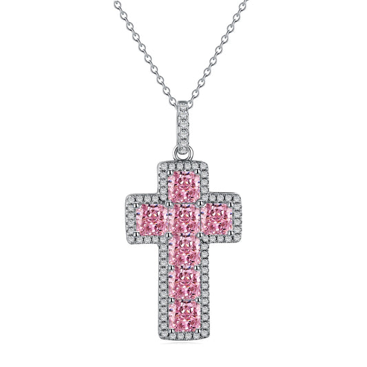 Icy Cross Necklace- Pink