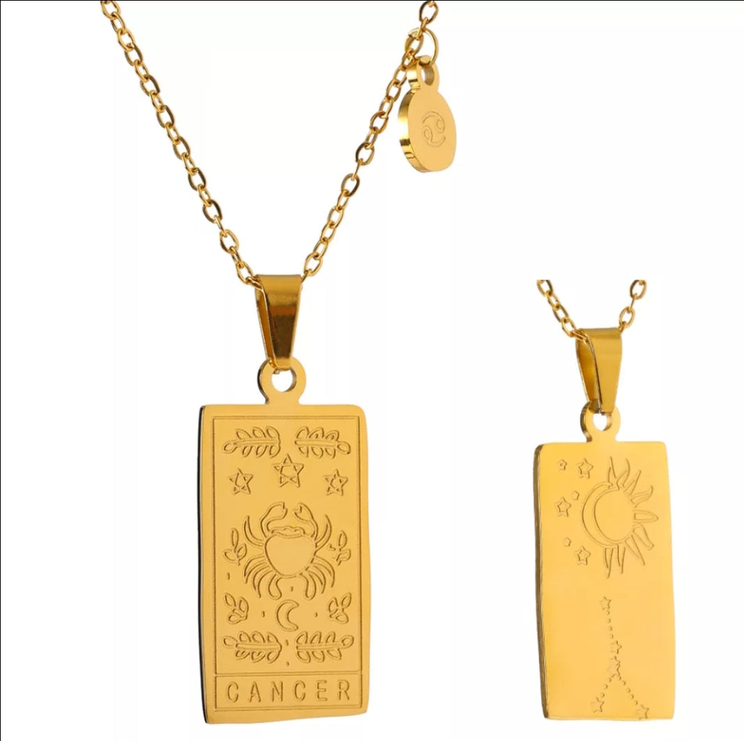Stainless Steel Zodiac Card Chain Necklace