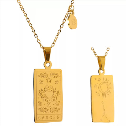Stainless Steel Zodiac Card Chain Necklace