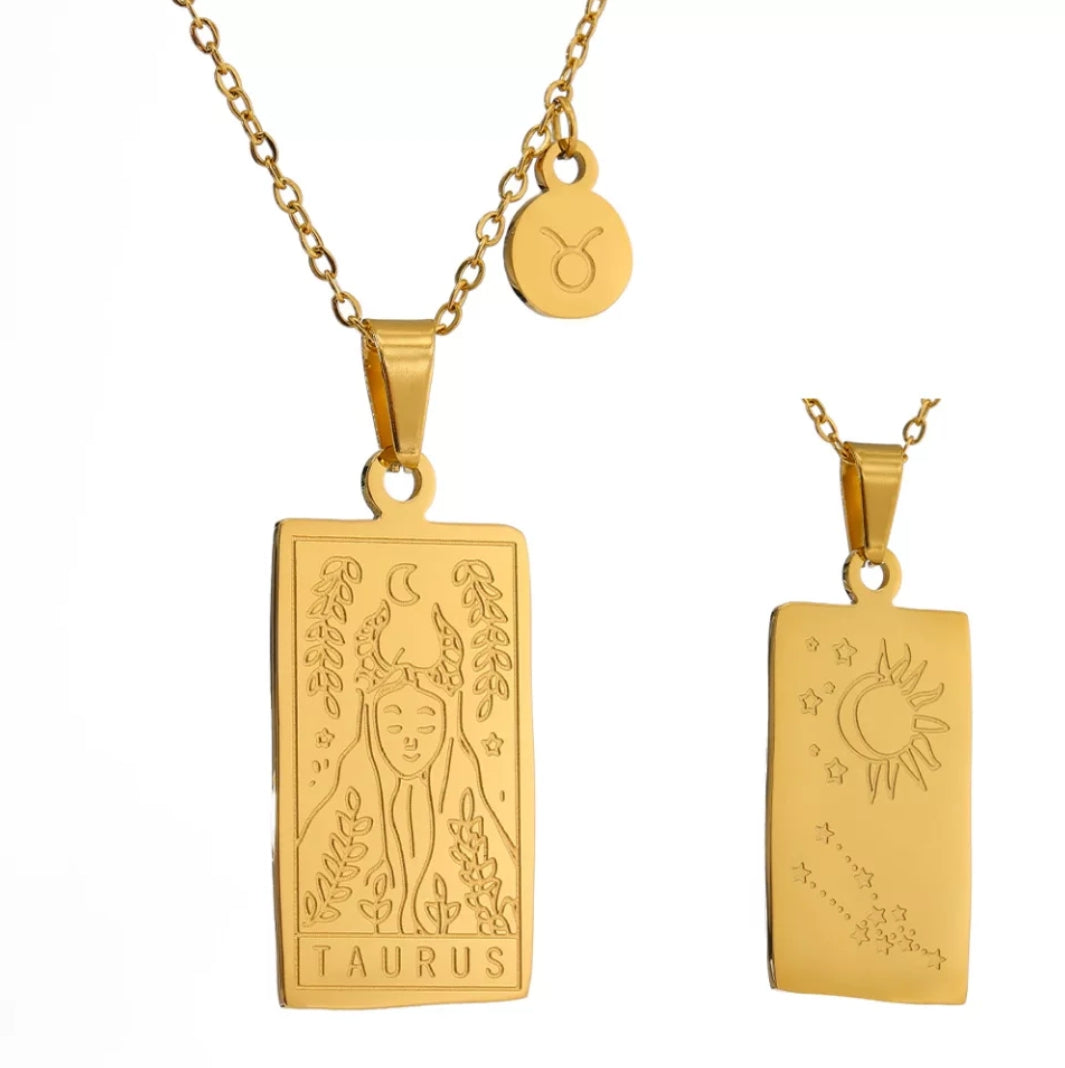 Stainless Steel Zodiac Card Chain Necklace