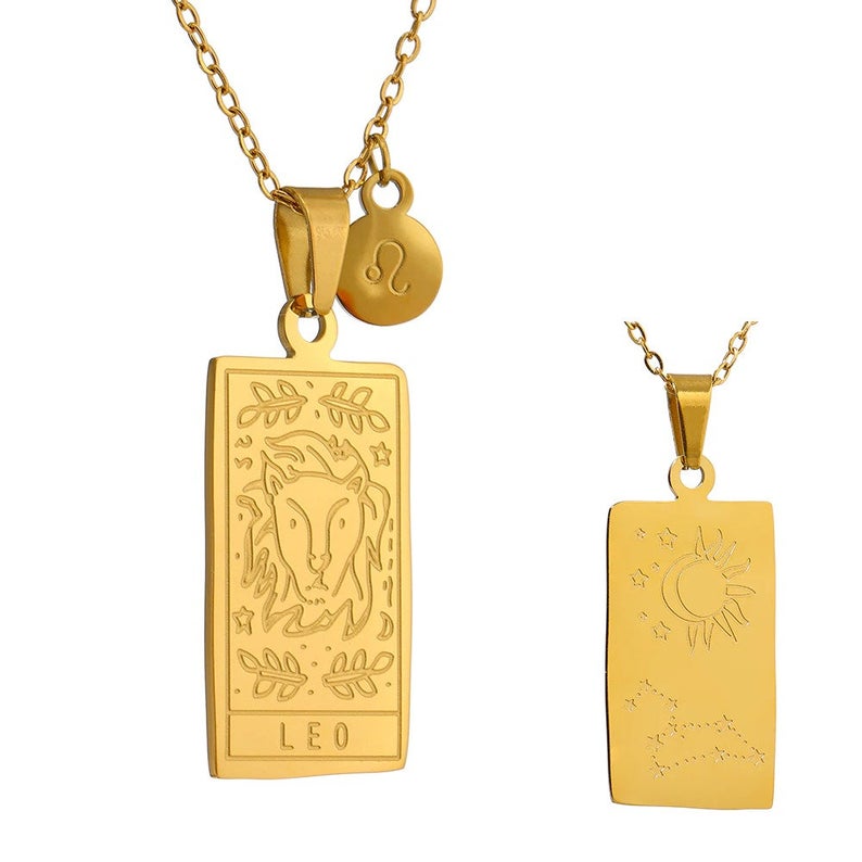 Stainless Steel Zodiac Card Chain Necklace