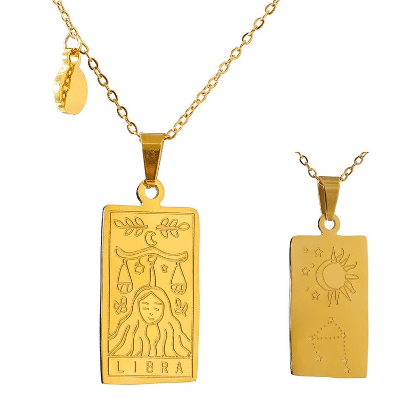 Stainless Steel Zodiac Card Chain Necklace