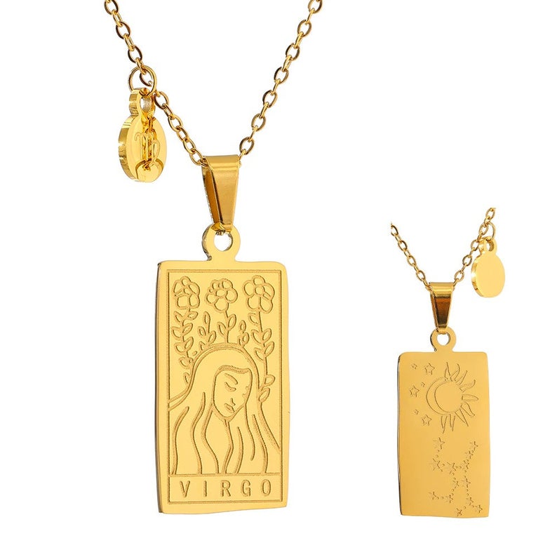 Stainless Steel Zodiac Card Chain Necklace