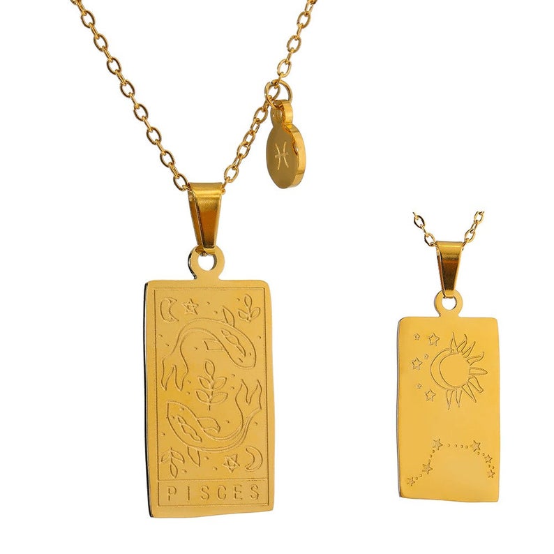 Stainless Steel Zodiac Card Chain Necklace