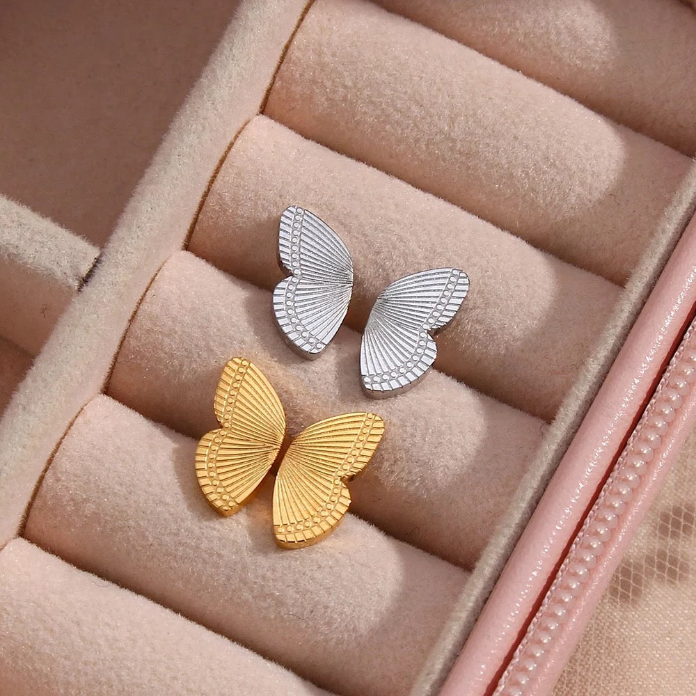 Butterfly Wings Stainless Steel Stud Earrings