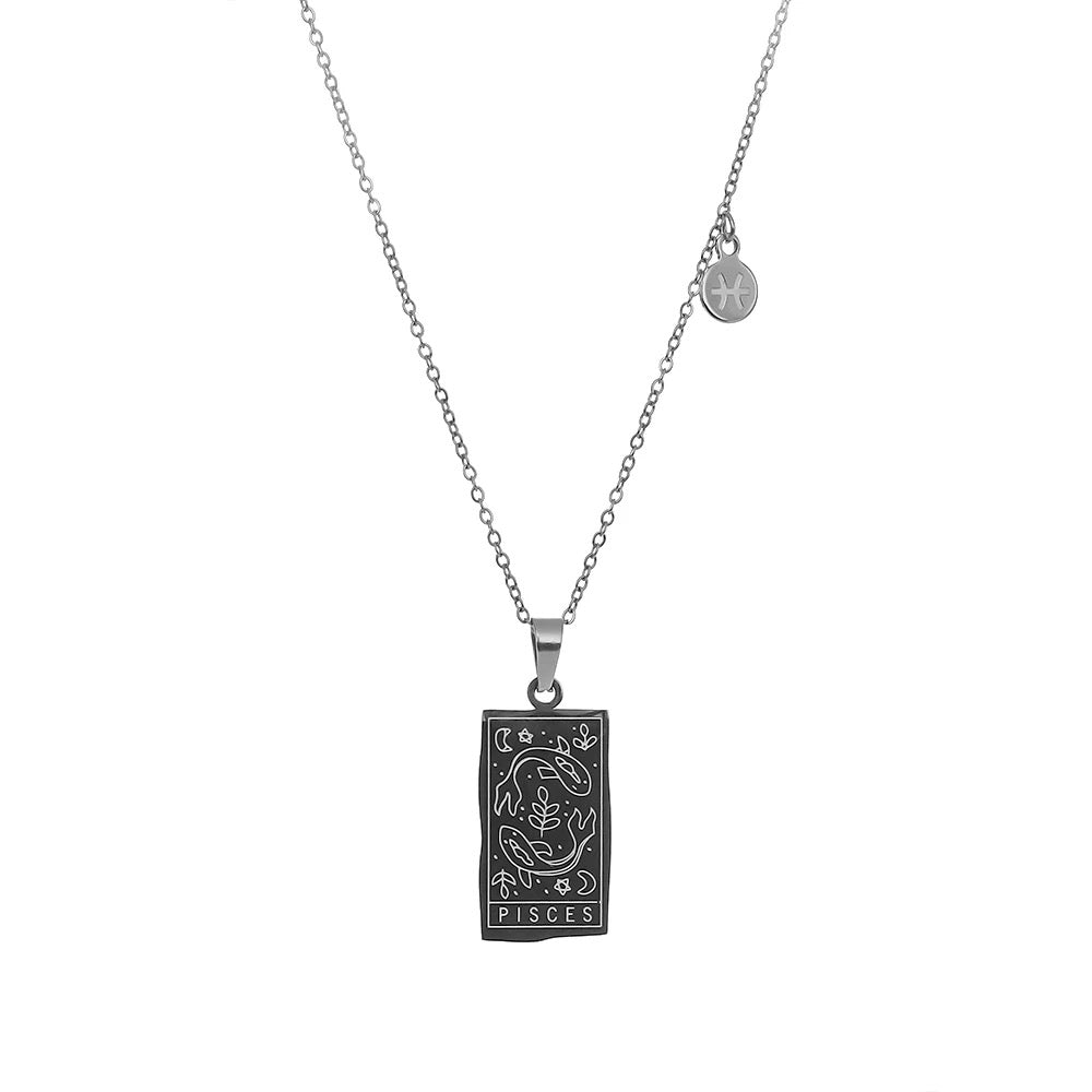 Stainless Steel Zodiac Card Chain Necklace