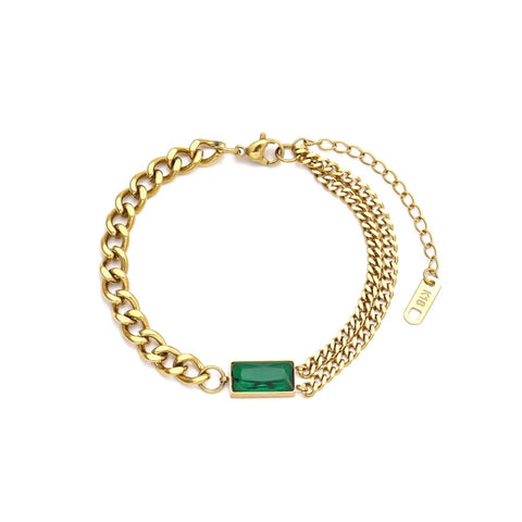 Stainless Steel Golden Eva Emerald Chain Bracelet