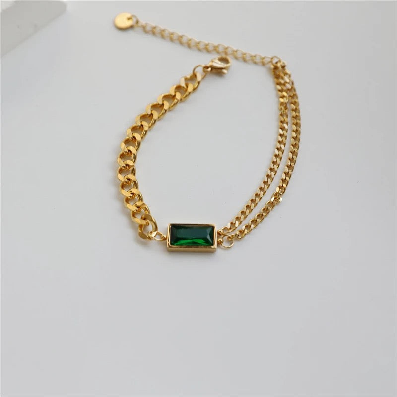 Gold tone Stainless Steel Eva Classic Emerald Jewelry Set