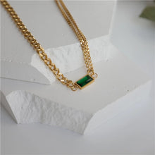 Golden Eva Emerald Stainless Steel Chain Necklace