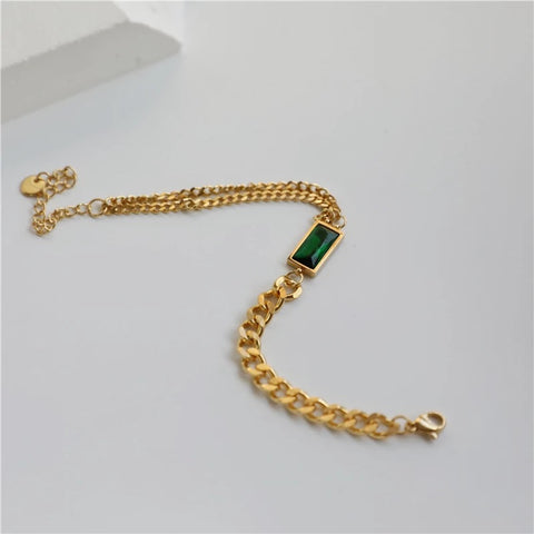 Stainless Steel Golden Eva Emerald Chain Bracelet