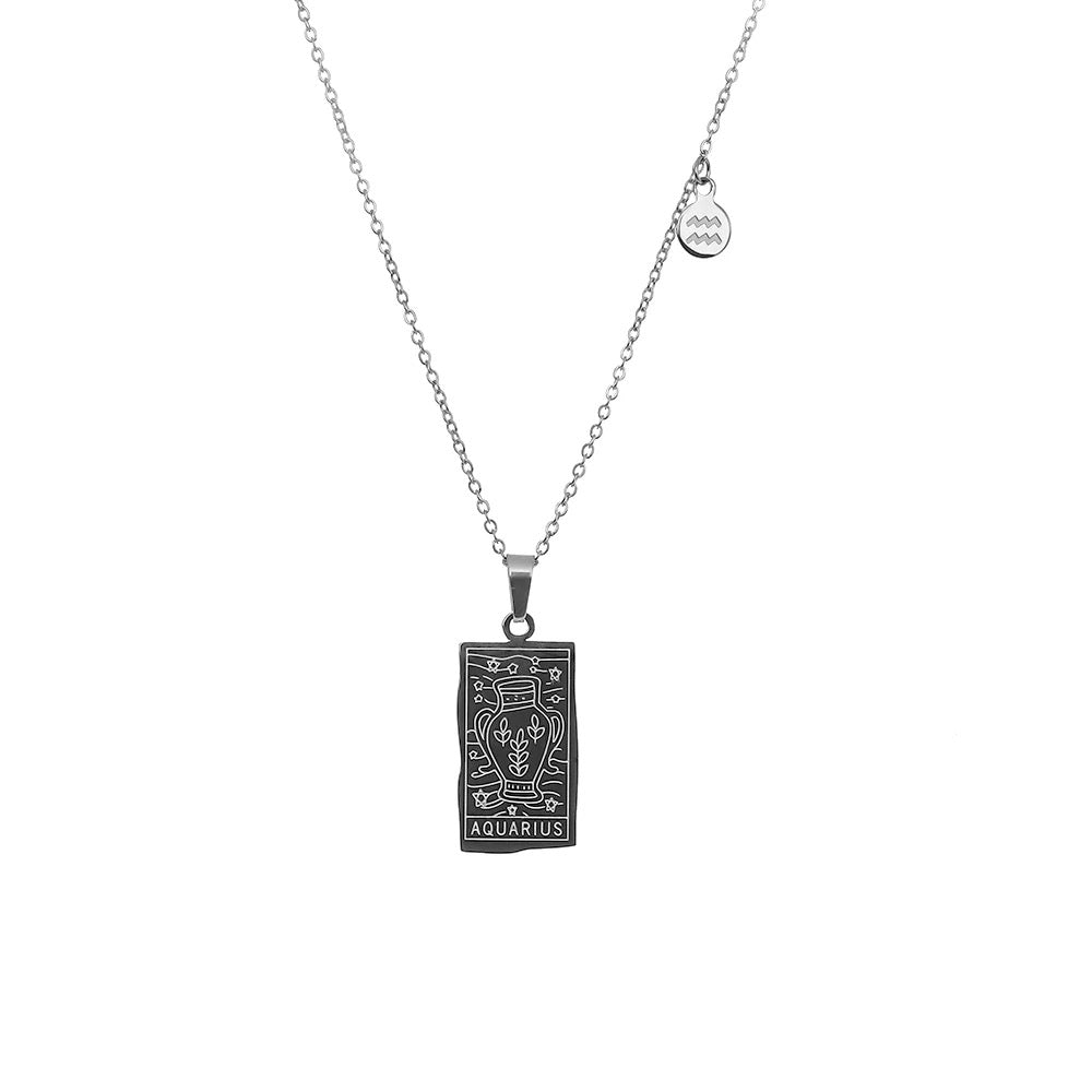 Stainless Steel Zodiac Card Chain Necklace