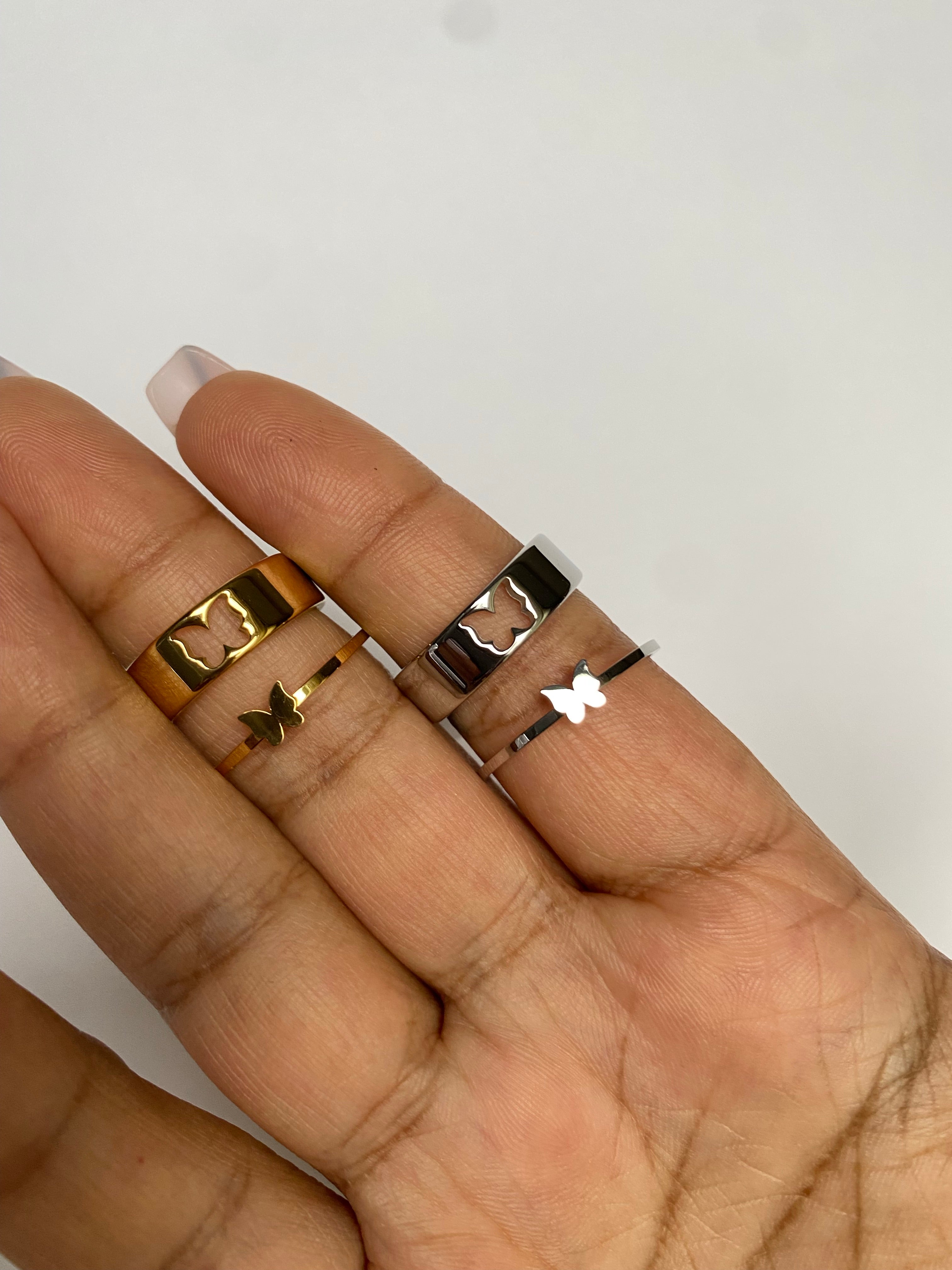 Stainless Steel Butterfly Matching Fashion Rings