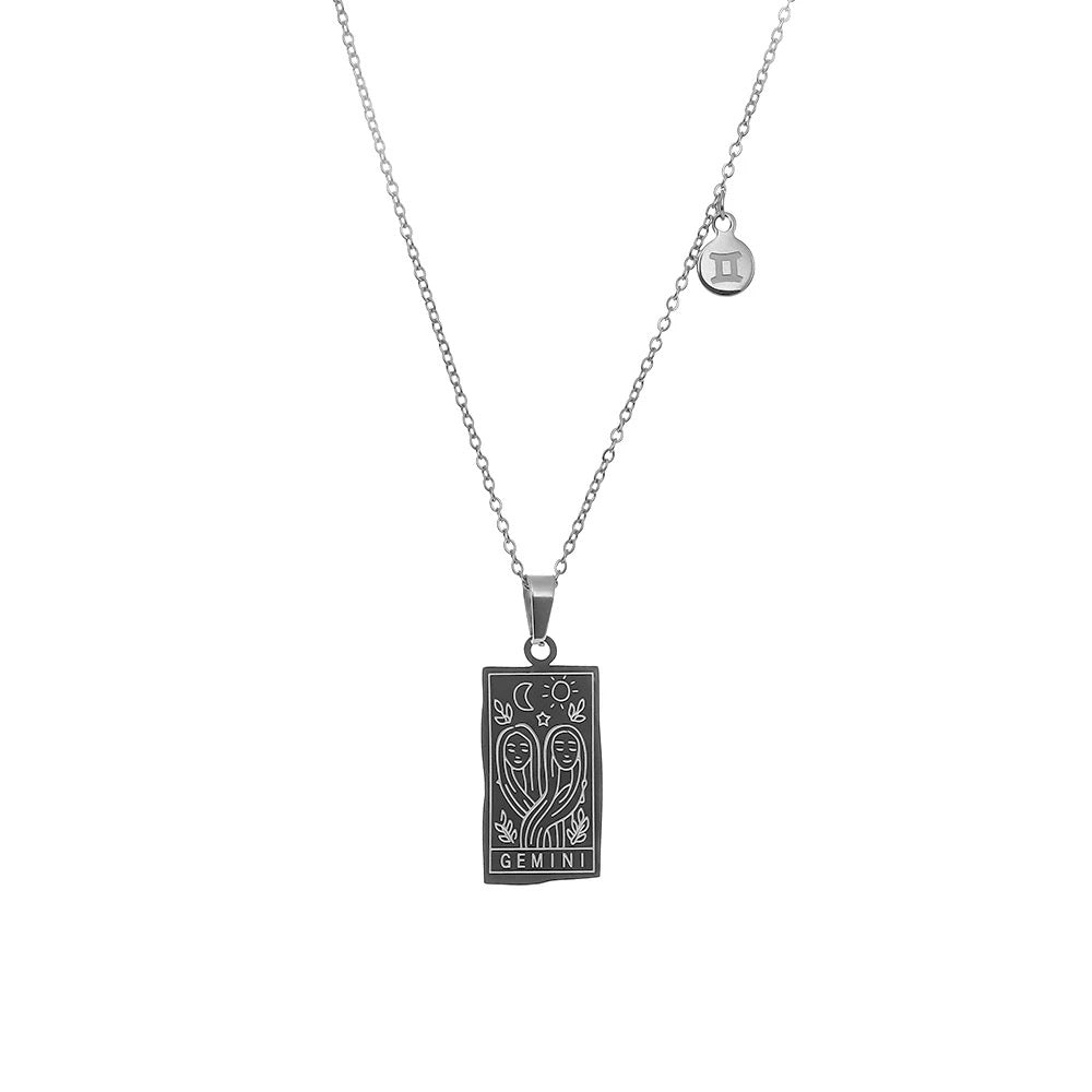 Stainless Steel Zodiac Card Chain Necklace