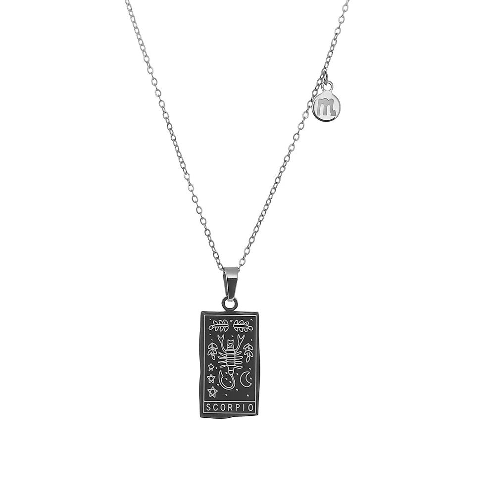 Stainless Steel Zodiac Card Chain Necklace