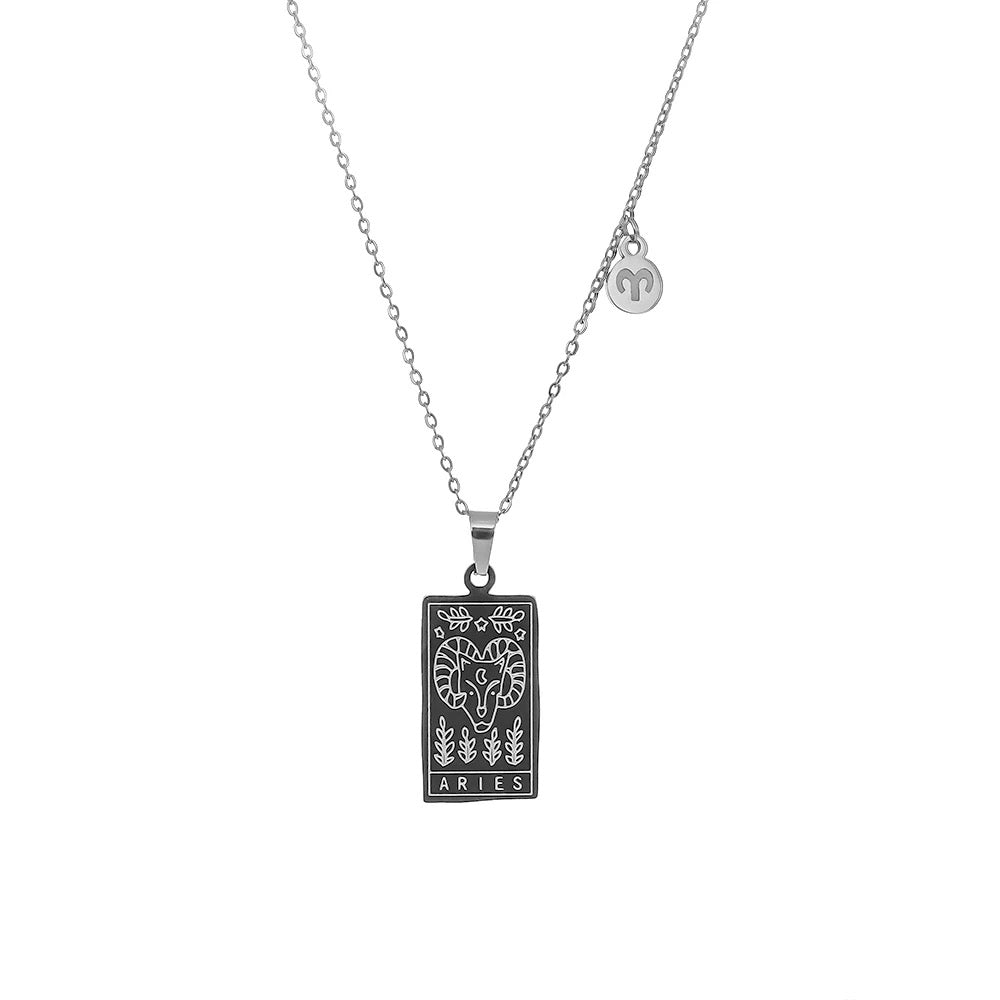 Stainless Steel Zodiac Card Chain Necklace
