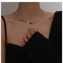 Golden Eva Emerald Stainless Steel Chain Necklace