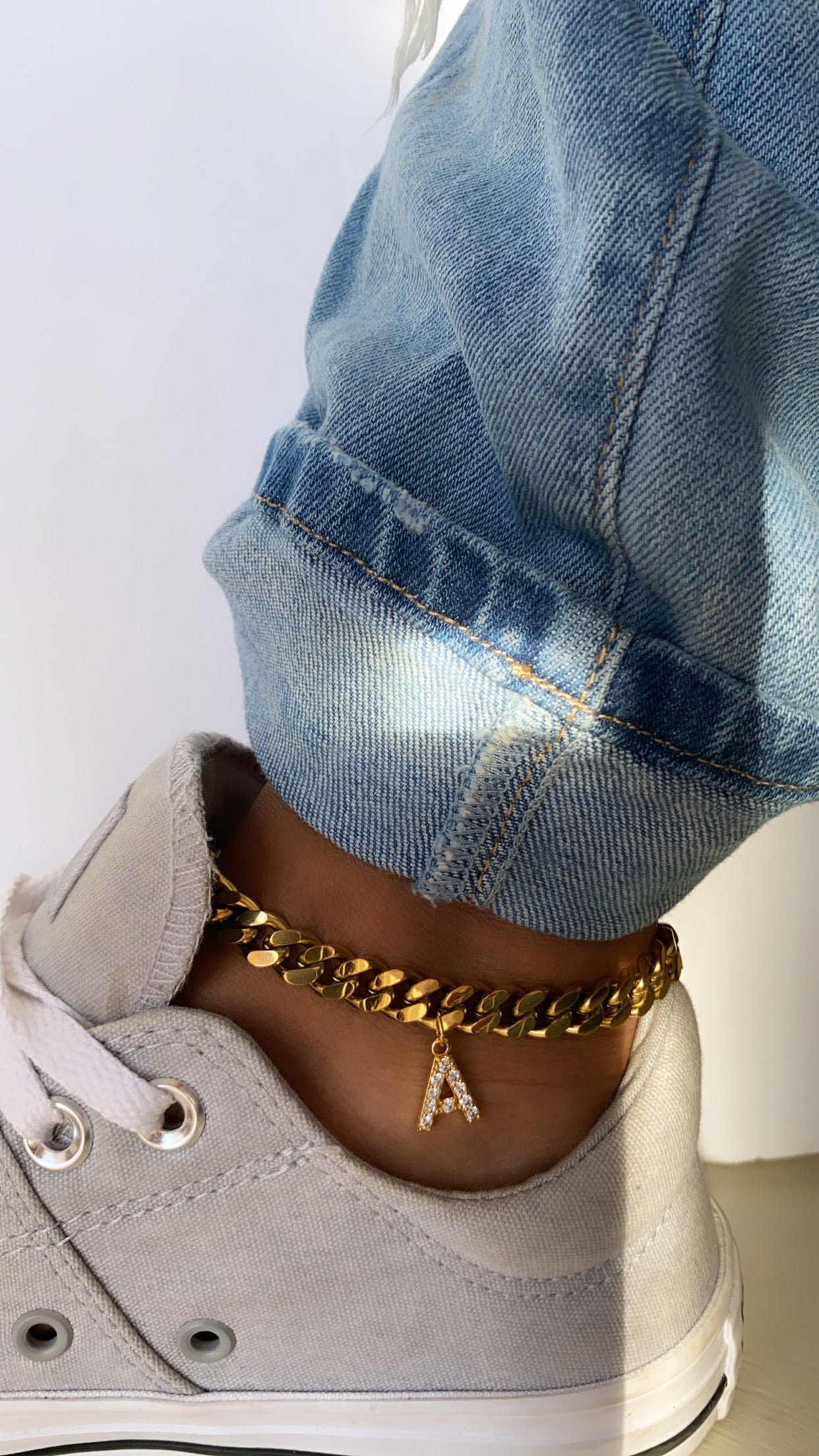 Golden Curb link Initial Chain Anklet