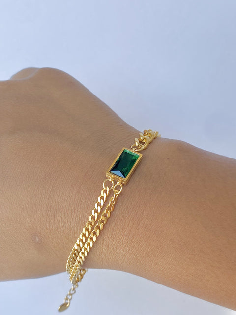 Gold tone Stainless Steel Eva Classic Emerald Jewelry Set