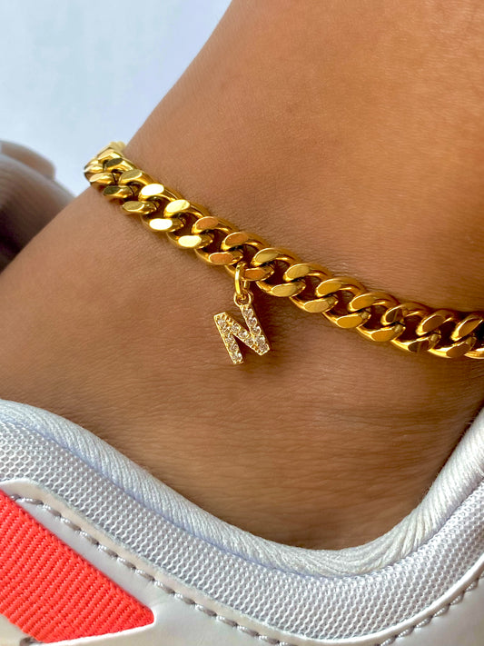 Golden Curb link Initial Chain Anklet