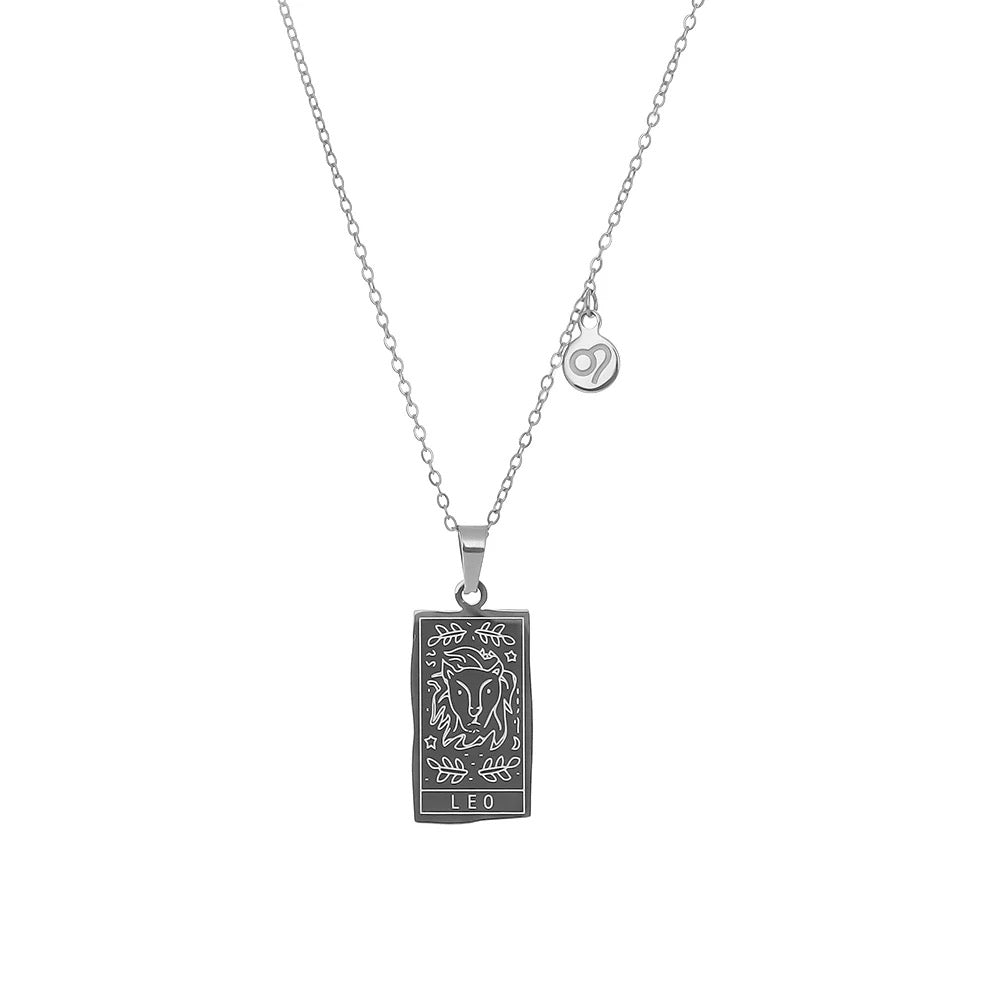 Stainless Steel Zodiac Card Chain Necklace