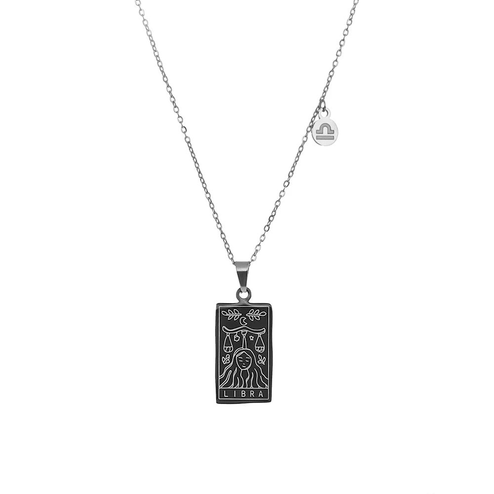 Stainless Steel Zodiac Card Chain Necklace