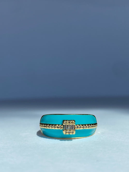18k Gold Hand Painted Enamel Diana Fashion Ring