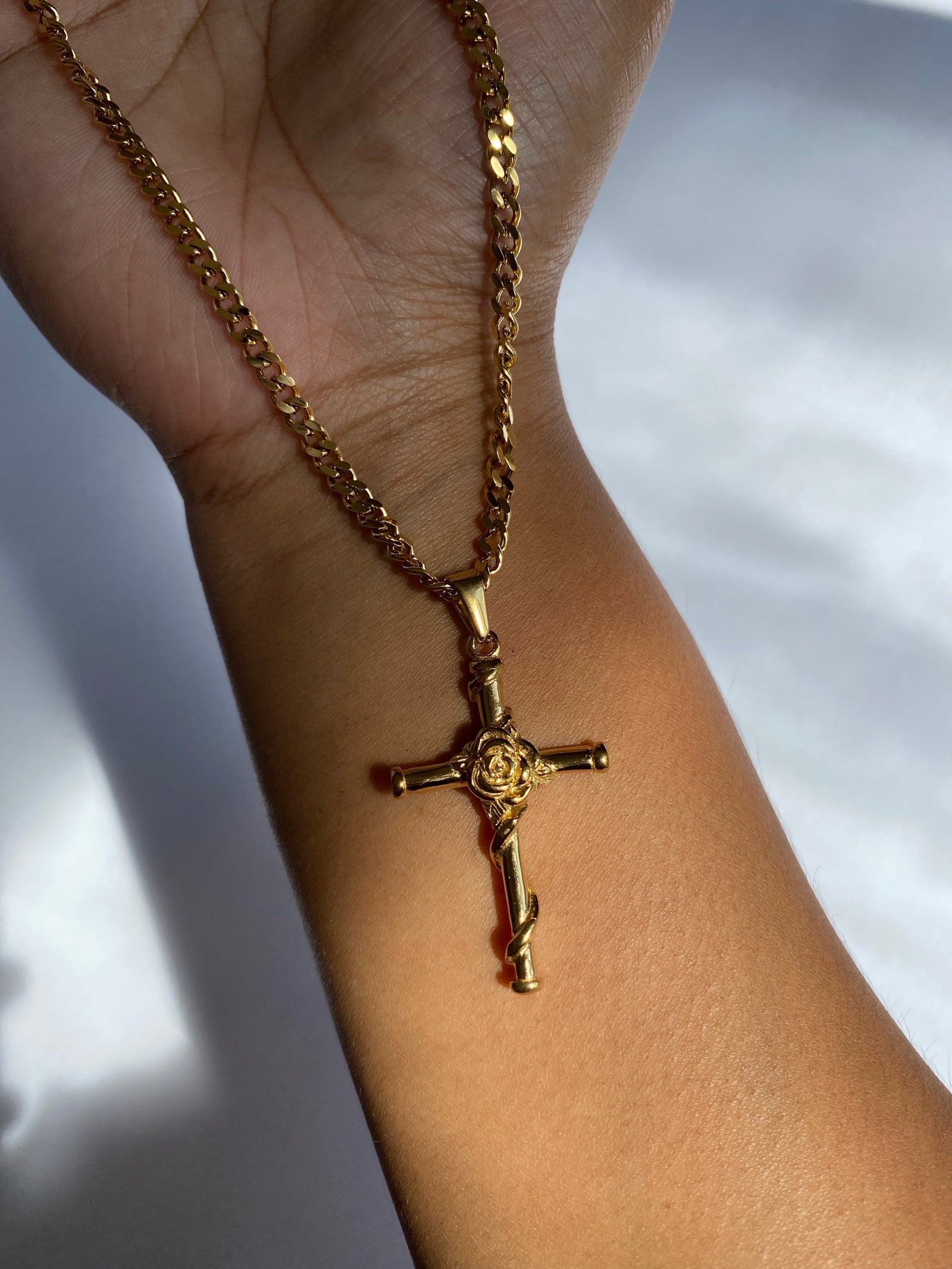 Golden Rose Cross Stainless Steel Chain Necklace