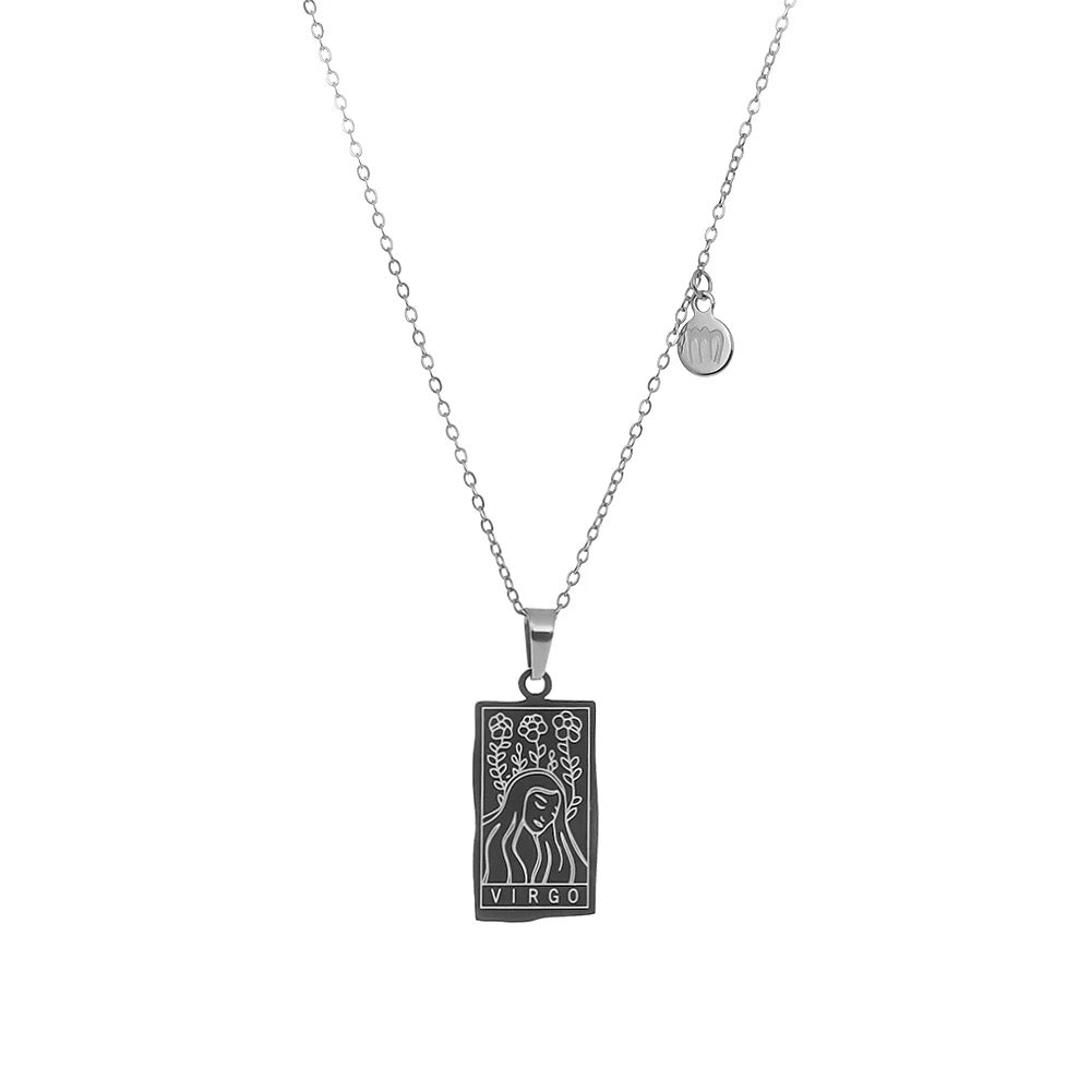 Stainless Steel Zodiac Card Chain Necklace